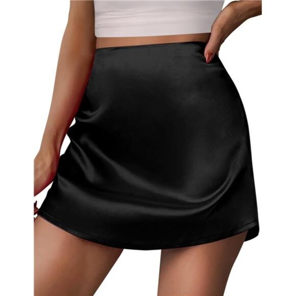 Womens Mini Skirts High Waisted Skirts Stain Black - Picture 1 of 6